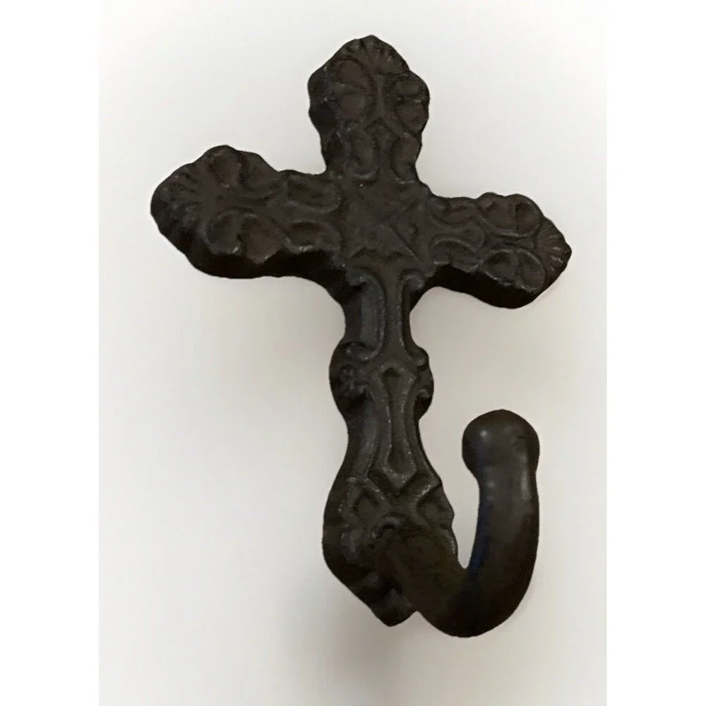 Rustic Cast Iron Cross Wall Hook. 5 inches tall. Farmhouse Decor.